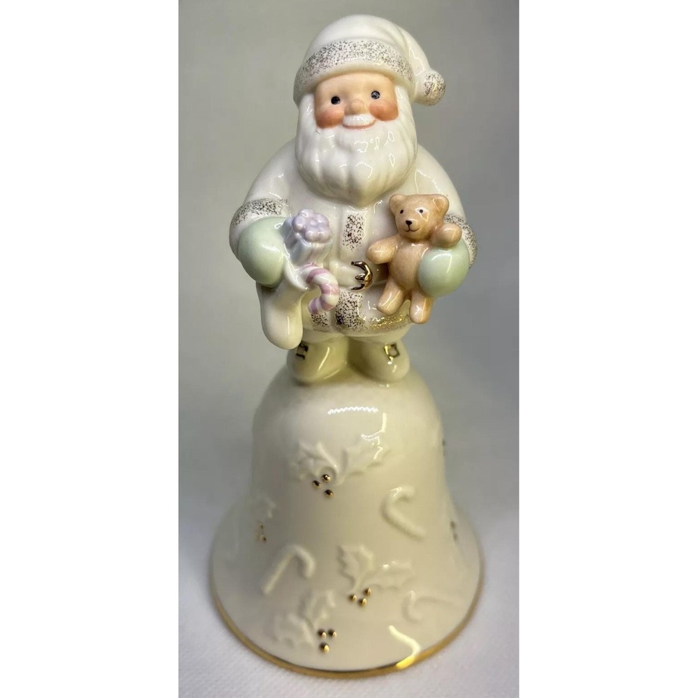 LENOX CHRISTMAS LTD ED. 2001 SANTA'S JOYOUS JINGLE BELL WITH TEDDY BEAR, GIFTS